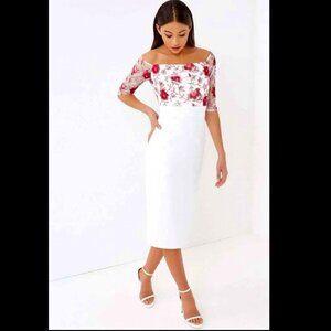 NWT - Little Mistress Embroidered Top Pencil Dress - Size US 12